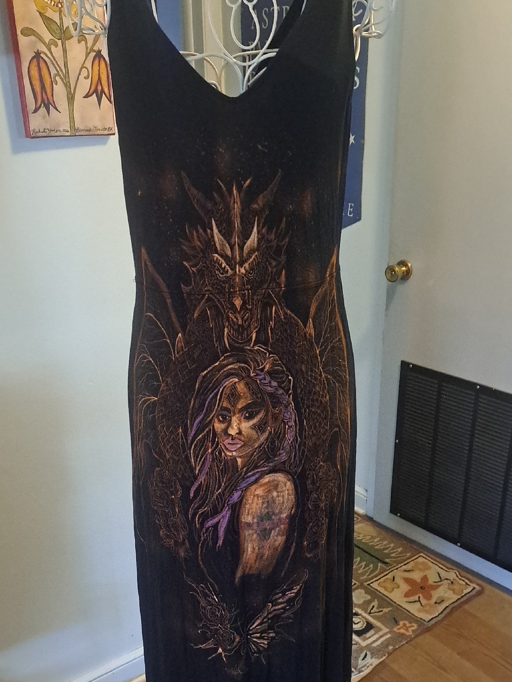 OOAK Fantasy Dragon And Fairy Maxi Dress, S